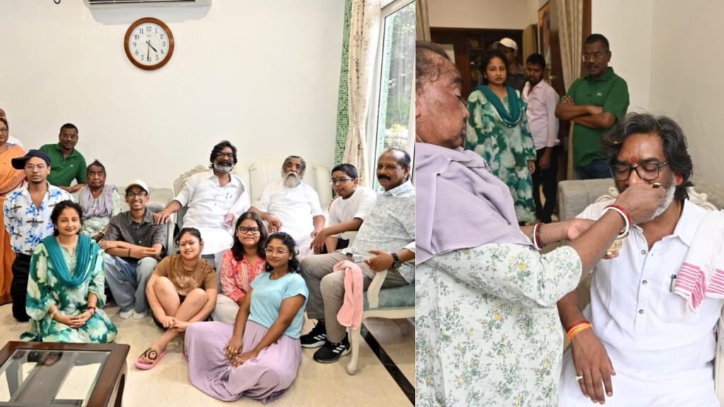 Hemant Soren पहुंचे घर तो मां ने आरती उतारी, तिलक लगाया, तस्वीरों में देखिये कैसे सोरेन परिवार में 5 महीने बाद लौटी खुशियां