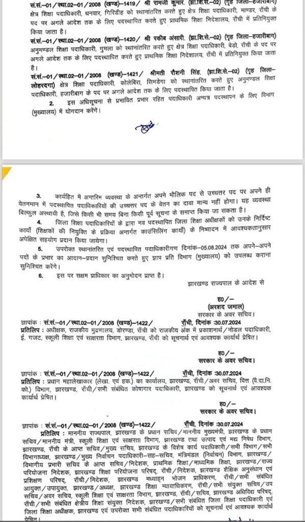 झारखंड में बड़े पैमाने पर JES का तबादला, स्कूली शिक्षा एवं साक्षरता विभाग ने जारी की अधिसूचना 5 026bed88 c619 46d6 b580 404fc47dd532