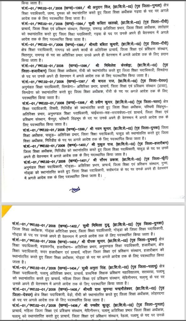 झारखंड में बड़े पैमाने पर JES का तबादला, स्कूली शिक्षा एवं साक्षरता विभाग ने जारी की अधिसूचना 3 acdd0076 4e10 43db 9ee5 50df306e2ca2