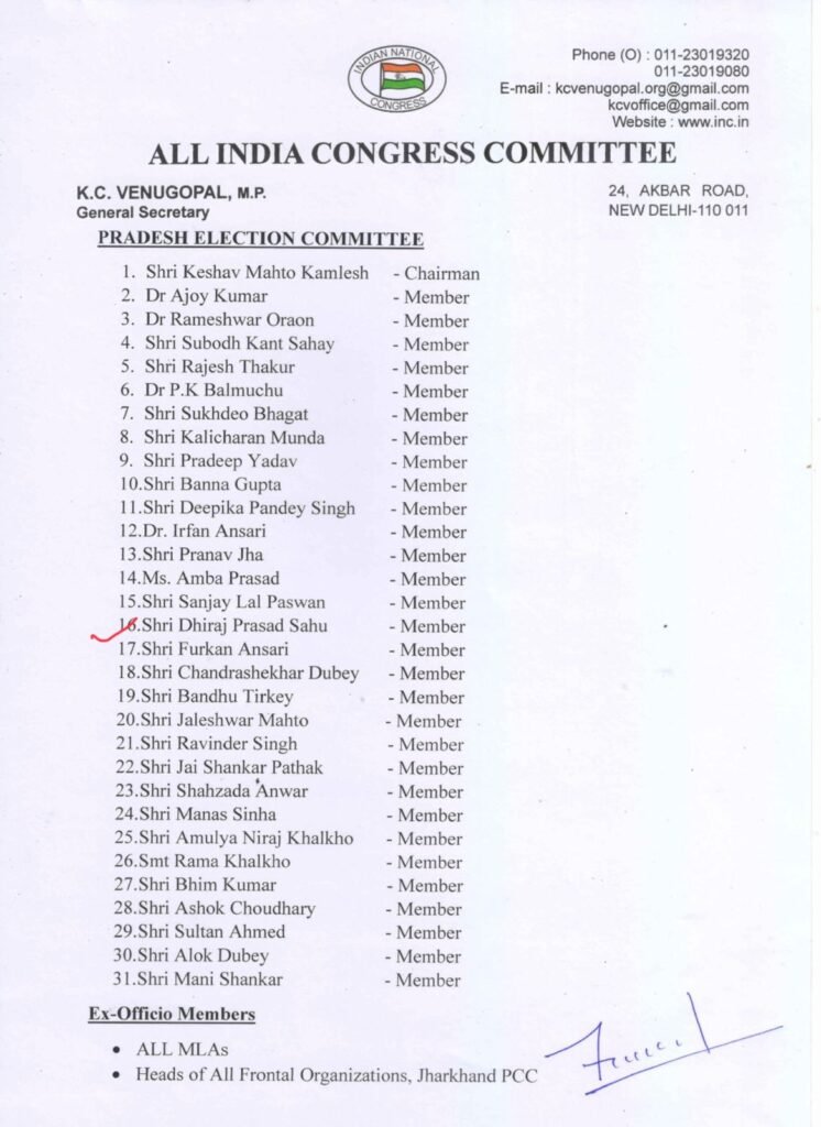 धीरज साहू की कांग्रेस की सक्रिय राजनीति में वापसी, चुनावी और प्रचार समिति के बने सदस्य, आलमगीर आलम को भी मिली जगह, खड़गे ने किया प्रचार समिति, घोषणापत्र समिति का ऐलान 5 Jharkhand congress