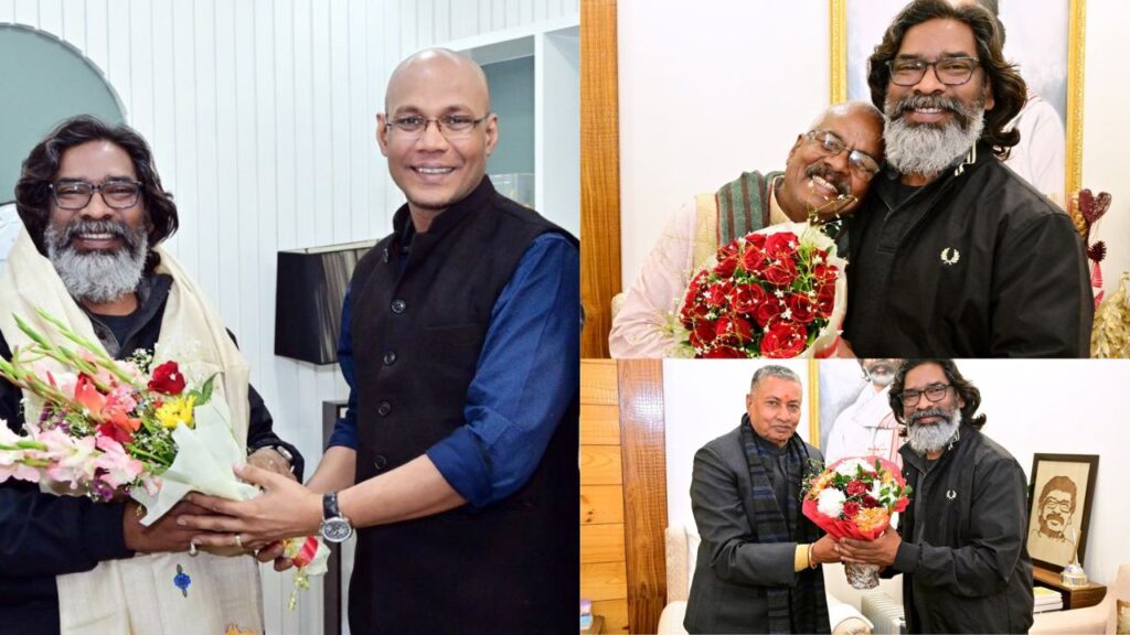मुख्यमंत्री हेमंत सोरेन को नववर्ष की बधाई देने वालों का लगा तांता, पूर्व राज्यपाल रमेश बैस के बेटे, BJP सांसद और LJP(R) के विधायक ने की मुलाकात