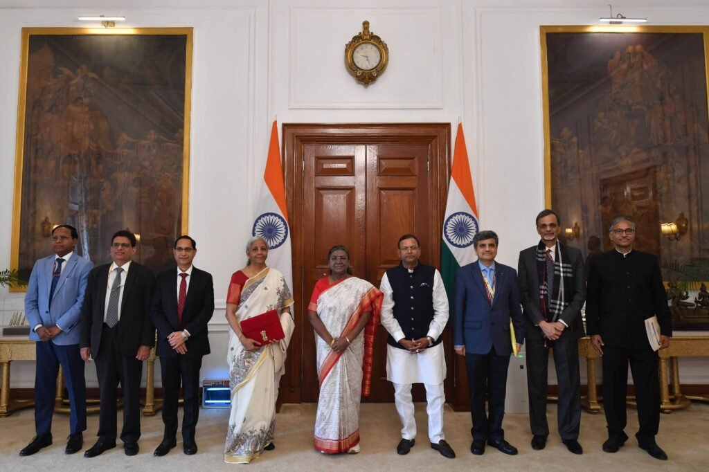 The Union Minister for Finance and Corporate Affairs, Smt. Nirmala Sitharaman along with the Ministers of State for Finance, Shri Pankaj Chaudhary as well as her Budget Team/senior officials of the Ministry of Finance arrived at the Parliament House to present the Union Budget 2025, in New Delhi on February 01, 2025.