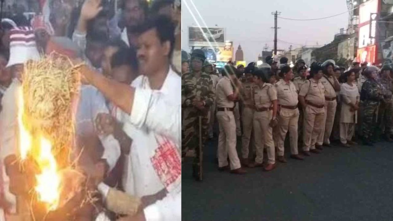 रांची के सिरमटोली फ्लाईओवर रैंप को लेकर आदिवासी संगठनों का प्रदर्शन,फूंका मुख्यमंत्री का पुतला