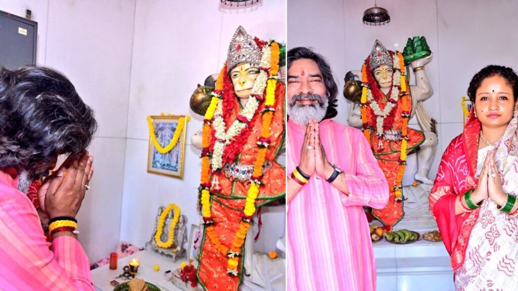 हेमंत सोरेन और कल्पना सोरेन ने रामनवमी पर तपोवन मंदिर में की पूजा अर्चना, शोभायात्रा में 1728 अखाड़े होंगे शामिल