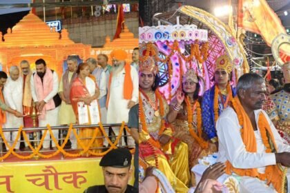 बिहार के मुख्यमंत्री नीतीश कुमार पटना में रामनवमी शोभा यात्रा में हुए शामिल, सम्राट और गिरिराज भी रहे मौजूद