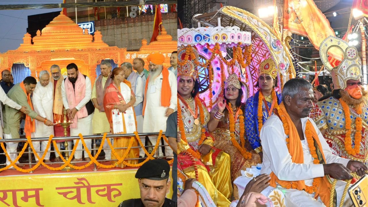 बिहार के मुख्यमंत्री नीतीश कुमार पटना में रामनवमी शोभा यात्रा में हुए शामिल, सम्राट और गिरिराज भी रहे मौजूद