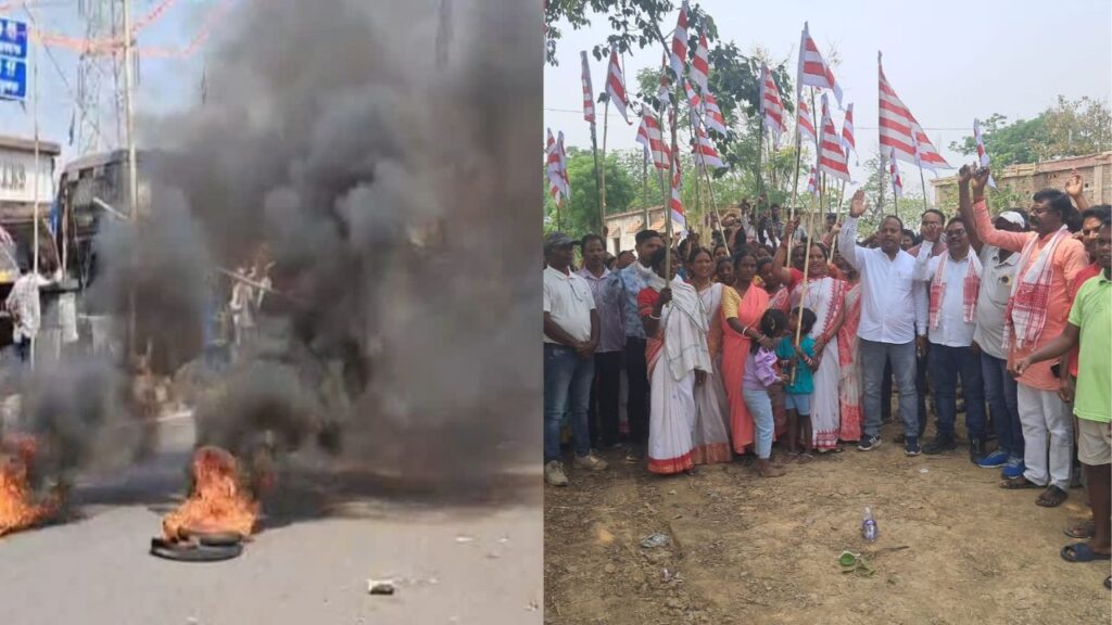 रांची के पिठोरिया में सरहुल शोभा यात्रा पर हुए हमने के खिलाफ प्रदर्शन, आदिवासी समाज के लोगों ने बाजार कराया बंद, आगजनी कर सड़क को किया जाम