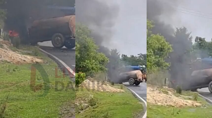 देवघर में सड़क दुर्घटना के बाद बवाल, क्रशर प्लांट के गोदाम और ट्रैक्टर को लगाई आग