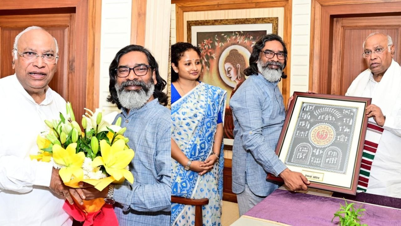 रांची दौरे पर आये कांग्रेस अध्यक्ष मल्लिकार्जुन खरगे की मुख्यमंत्री हेमंत सोरेन से मुलाकात, कई विषयों पर हुई चर्चा