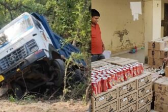 कोडरमा से बिहार भेजा जा रहा था शराब, पुलिस ने किया पीछा तो हाइवा हो गई हादसे का शिकार