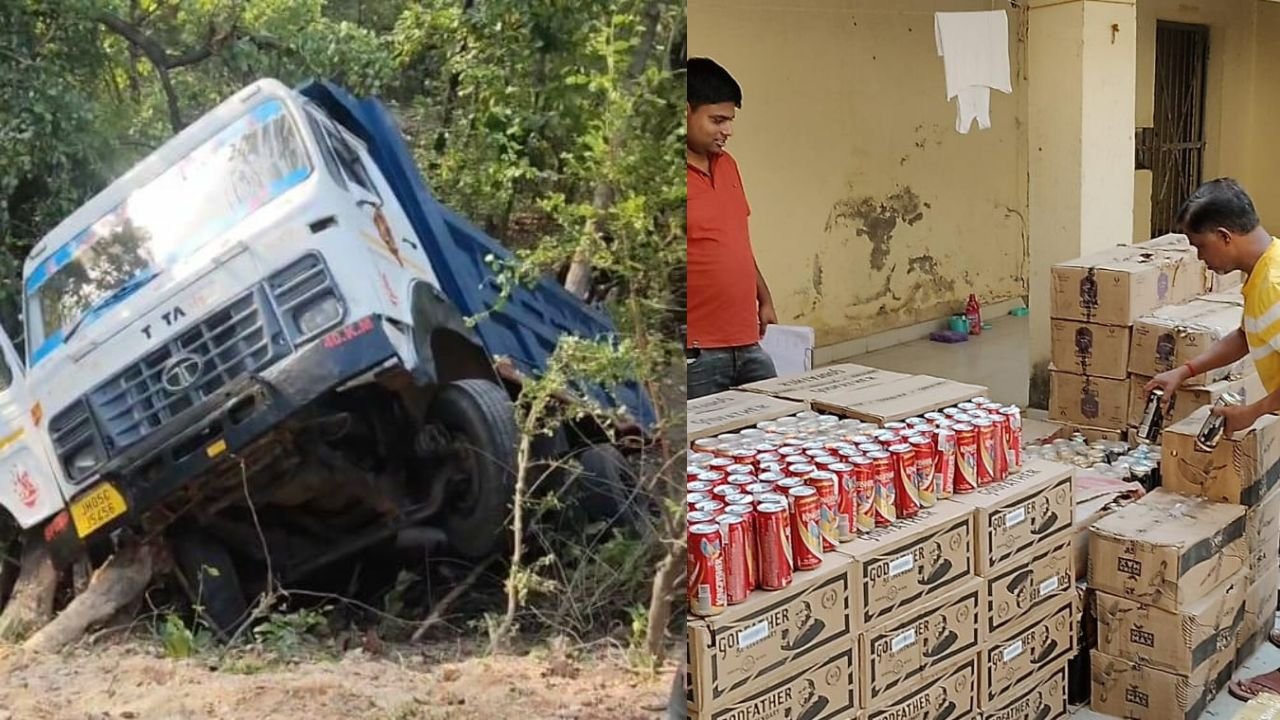 कोडरमा से बिहार भेजा जा रहा था शराब, पुलिस ने किया पीछा तो हाइवा हो गई हादसे का शिकार
