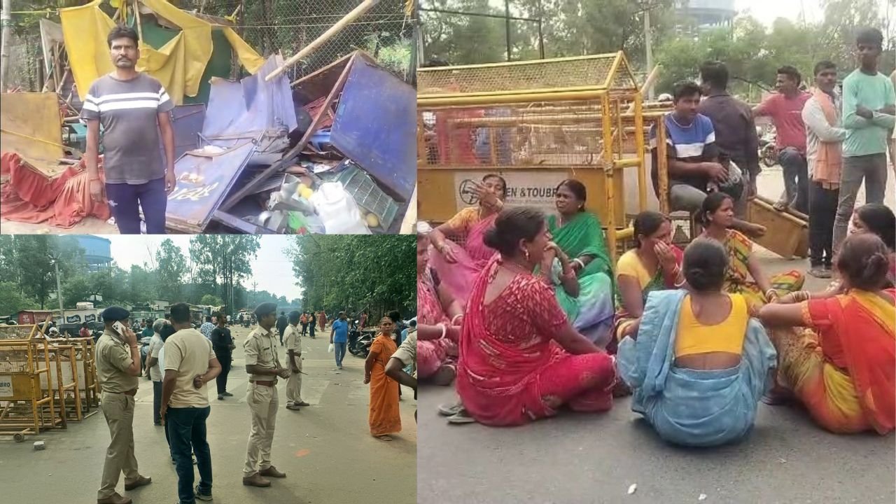 रांची के मोरहाबादी में अतिक्रमण हटाने का विरोध, देर रात 100 से ज्यादा दुकानों को हटाया गया, विरोध में सड़क पर उतरे दुकानदार