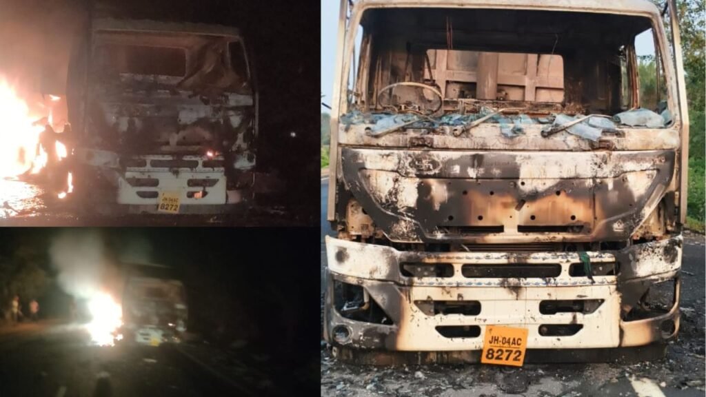गोड्डा में बदमाशों का तांडव, बुधवार देर रात हाइवा में लगाई आग