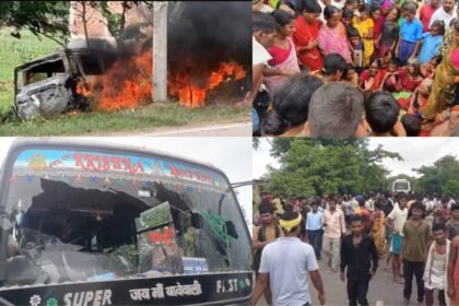 नालंदा में तेज रफ्तार स्कार्पियों से कुचलकर छात्र की मौत, उग्र लोगों ने गाड़ी को फूंका, पुलिस के साथ झड़प में थाना प्रभारी घायल