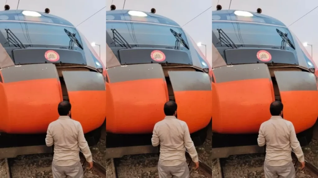 वंदे भारत के सामने आ गया शख्स, टकराने से ट्रेन के इंजन का कवर टूटा