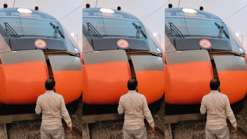 वंदे भारत के सामने आ गया शख्स, टकराने से ट्रेन के इंजन का कवर टूटा