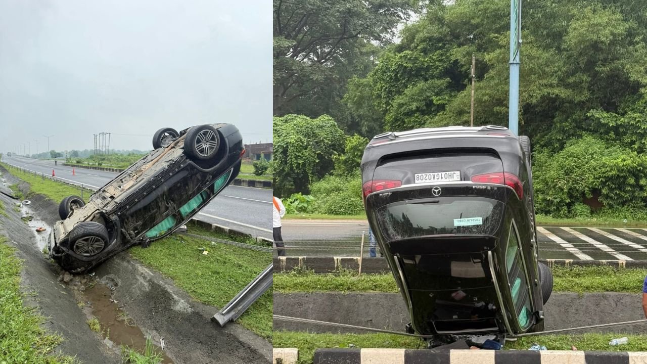 धनबाद में सुबह-सुबह बड़ा हादसा, तेज रफ्तार मर्सिडीज कार जीटी रोड़ पर पलटी