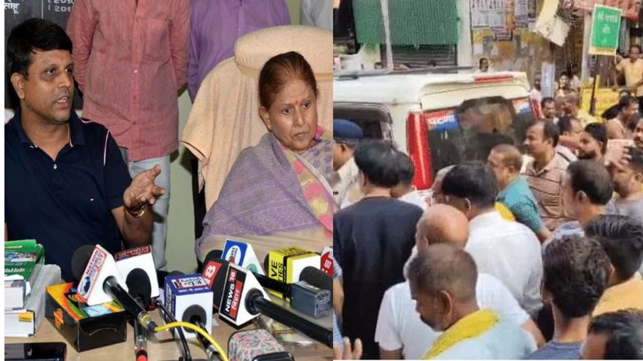 पटना में मेयर सीता साहू के बेटे की गिरफ्तारी का विरोध, लोगों ने पुलिस की गाड़ी को घेरा