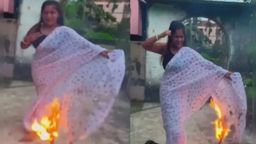 रील की जानलेवा सनक, महिला ने साड़ी में लगा ली आग, जलते पल्लू संग किया डांस