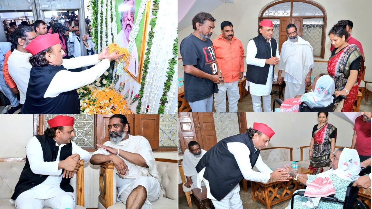 शिबू सोरेन को श्रद्धांजलि देने नेमरा पहुंचे अखिलेश यादव, हेमंत सोरेन के परिवार से मिलकर जताई शोक संवेदना