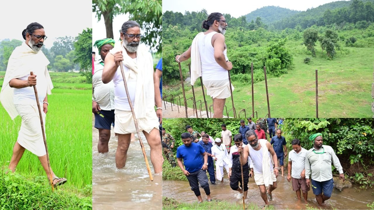 मुख्यमंत्री हेमंत सोरेन पैदल निकल गए नेमरा गांव घूमने, गलियों और पगडंडियों पर होते हुए खेतों का किया दौरा किसानों से की मुलाकात