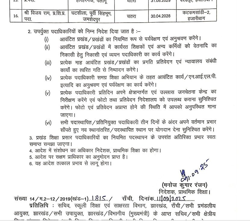 झारखंड में बड़े पैमाने पर BEEO का तबादला, स्कूली शिक्षा एवं साक्षरता विभाग ने जारी की अधिसूचना 3 3 1