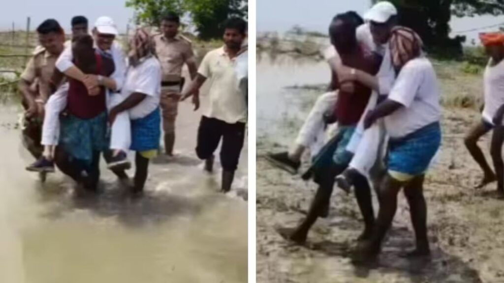 कांग्रेस सांसद तारिक अनवर का वीडियो वायरल, कीचड़ और पानी से बचने के लिए युवक के कंधे पर हुए सवार