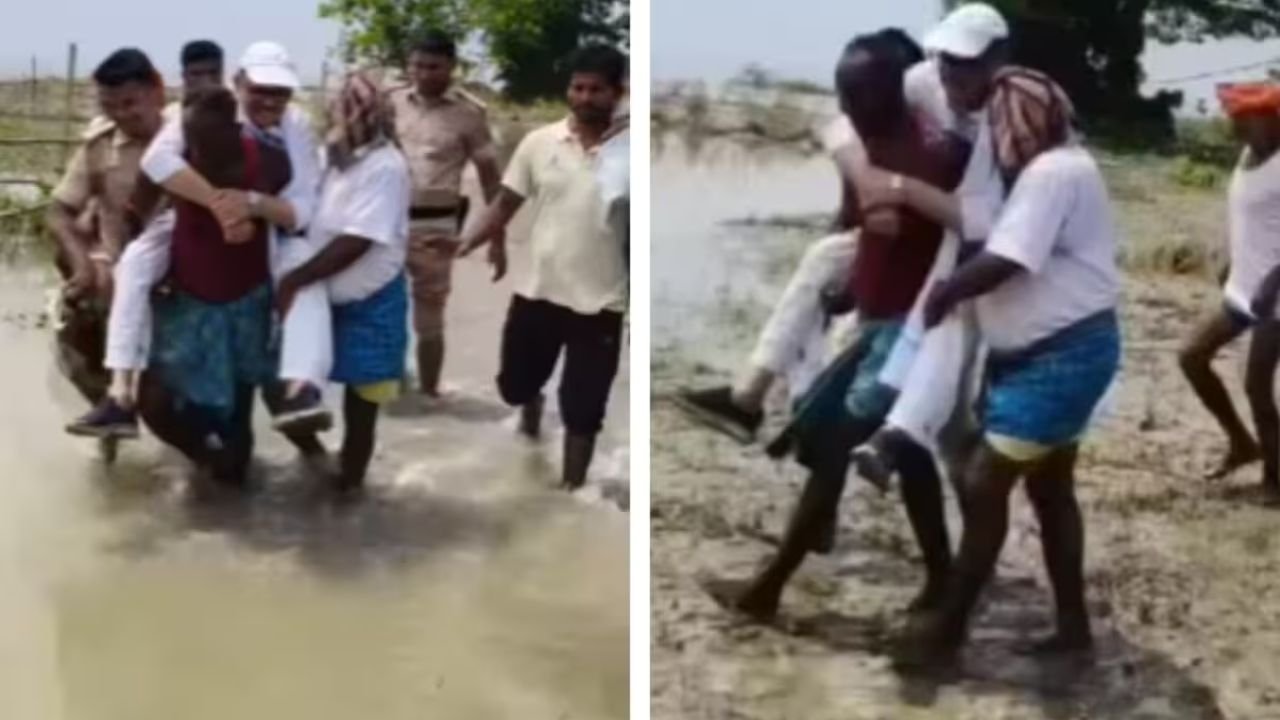कांग्रेस सांसद तारिक अनवर का वीडियो वायरल, कीचड़ और पानी से बचने के लिए युवक के कंधे पर हुए सवार