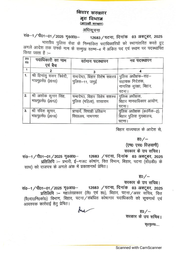 बिहार में बड़े पैमाने पर प्रशासनिक फेरबदल, 3 IPS और 51 DSP का हुआ तबादला 2 1