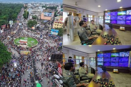 दुर्गा पूजा विसर्जन पर जमशेदपुर सिटी एसपी की पैनी नजर, कंट्रोल रूम में बैठ कर की निगरानी, ड्रोन कैमरे से जुलूस की मॉनिटरिंग
