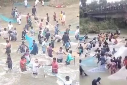 हजारीबाग में भारी बारिश से छड़वा डैम के एक गेट में पानी का रिसाव, भारी संख्या में लोग मछली पकड़ने उतरे, प्रशासन ने भीड़ हटाने में जुटा