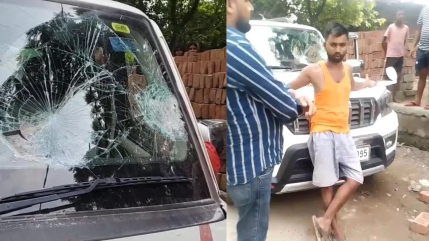 प्रशांत किशोर की पार्टी के प्रत्याशी के काफिले पर हमला, पथराव में स्कार्पियो का शीशा टूटा