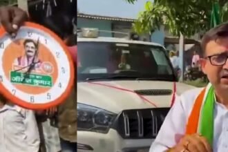 कांग्रेस उम्मीदवार ऋषि मिश्रा ने रोकी मंत्री और बीजेपी प्रत्याशी जीवेश मिश्रा की स्कार्पियों, जाले में वोटरों के बीच घड़ी बांटने का लगाया आरोप