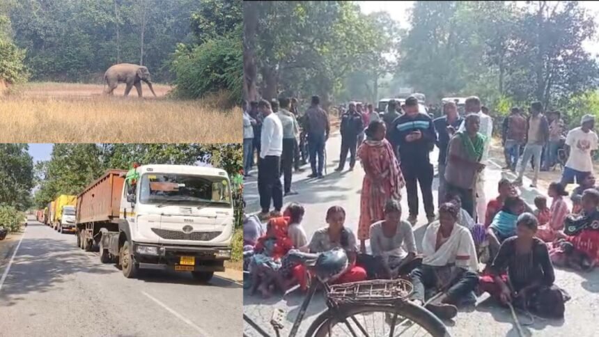 सिमडेगा में जंगली हाथियों से परेशान लोगों का फूटा गुस्सा, NH-143 को किया जाम