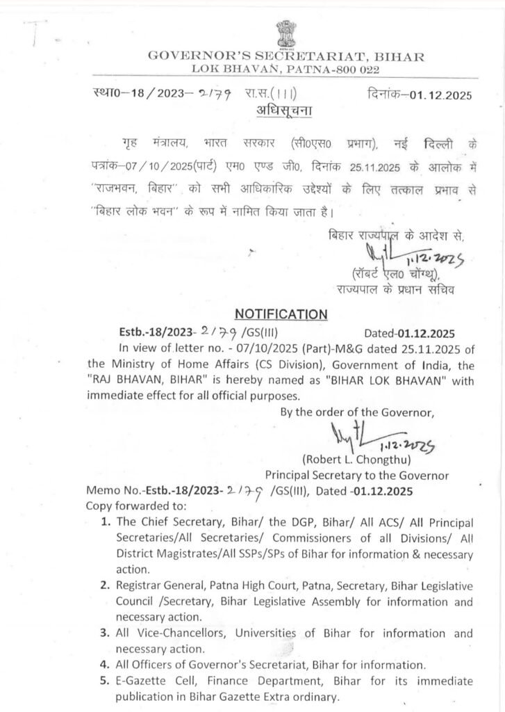 बिहार में राजभवन का नाम बदला गया, अब लोक भवन के नाम से जाना जाएगा 2 G7K1H1oaYAAszl8