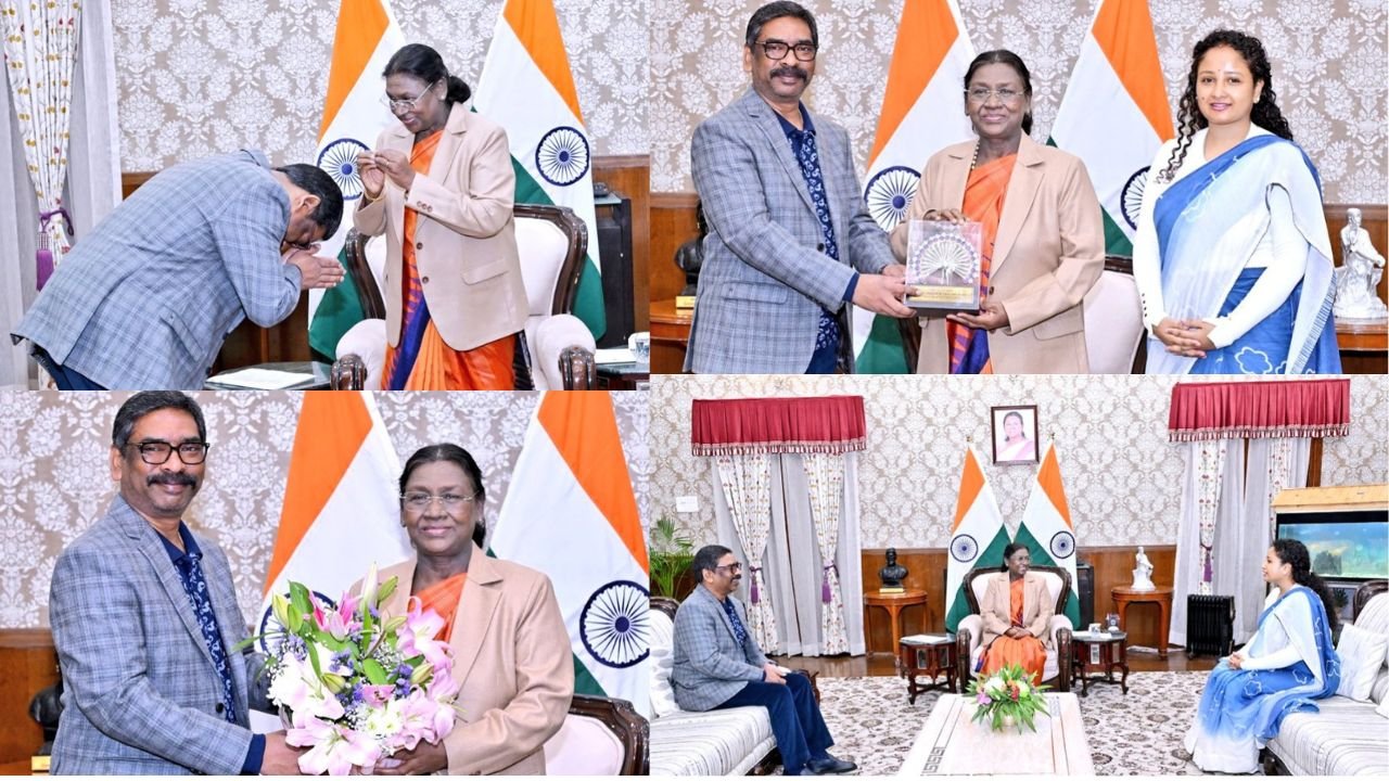 हेमंत सोरेन और कल्पना सोरेन ने राष्ट्रपति द्रौपर्दी मुर्मू से की शिष्टाचार मुलाकात, आज गुमला में कार्तिक जतरा में शामिल होंगी राष्ट्रपति