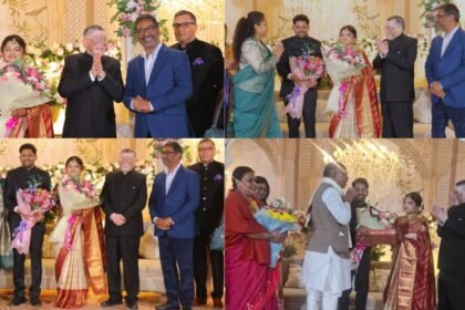 राज्यपाल संतोष गंगवार के बेट और बहु के रिसेप्शन में शामिल हुए मुख्यमंत्री हेमंत सोरेन, कल्पना सोरेन और रबींद्रनाथ महतो ने भी दी बधाई