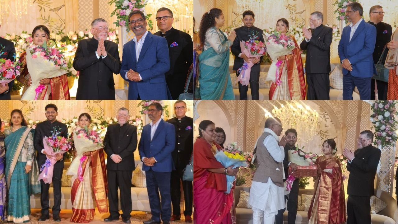 राज्यपाल संतोष गंगवार के बेट और बहु के रिसेप्शन में शामिल हुए मुख्यमंत्री हेमंत सोरेन, कल्पना सोरेन और रबींद्रनाथ महतो ने भी दी बधाई