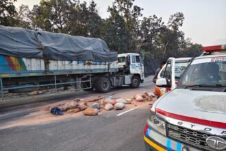 कोडरमा घाटी में मजदूरों से भरी ट्रैक्टर पलटी, एक की मौत, दर्जनभर घायल