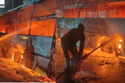 रांची के ओरमांझी में बस ने युवती को मारी टक्कर, नाराज लोगों ने बस में लगाई आग