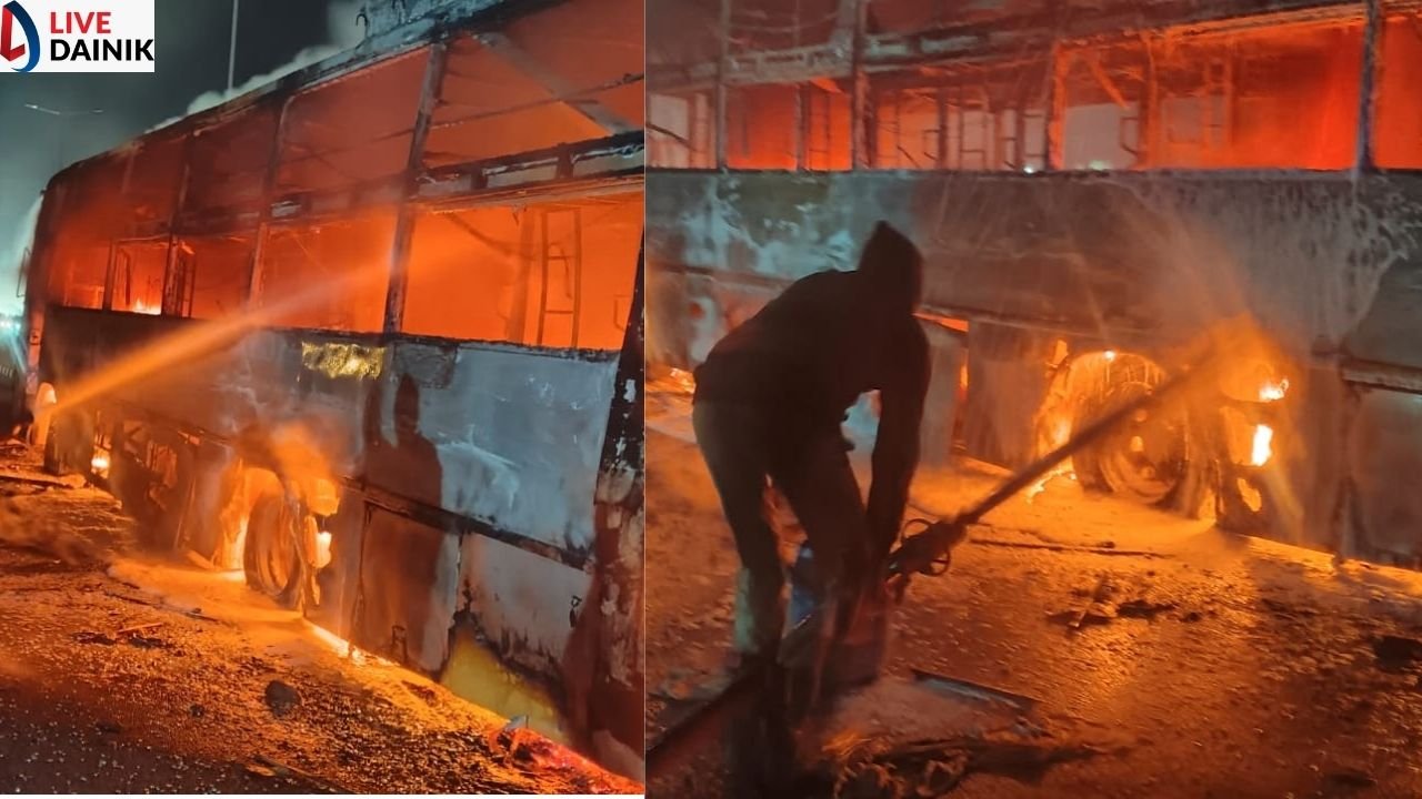रांची के ओरमांझी में बस ने युवती को मारी टक्कर, नाराज लोगों ने बस में लगाई आग