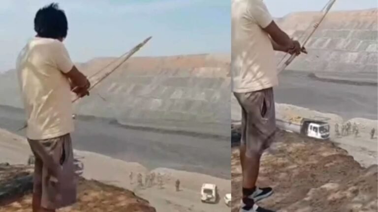 झारखंड सरकार के पूर्व मंत्री योगेंद्र साव तीर-धनूष लेकर हमला करते हुए नजर आए, NTPC के वाहनों और मजदूरों को बनाया निशाना