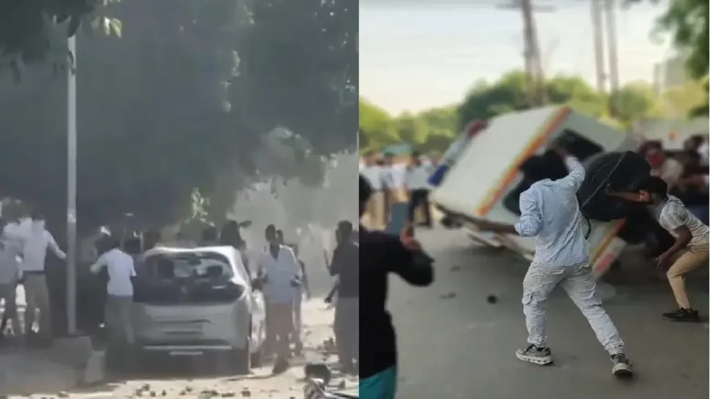 नोएडा में सैलरी बढ़ाने की मांग को लेकर हो रहा प्रदर्शन हुआ उग्र, गाड़ियों में तोड़फोड़-आगजनी, पुलिस ने आंसू गैस के गोले छोड़े