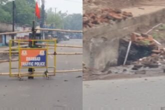 धनबाद में बारिश के बाद केंदुआ में जमीन धंसी, धनबाद-बोकारो रोड़ पर मंडराया खतरा