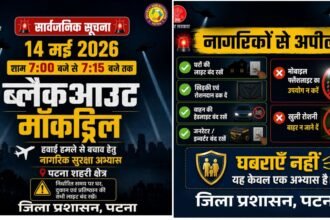 पटना समेत बिहार के 6 जिलों में आज ब्लैक आउट का मॉक ड्रिल, शाम 7 बजे बजेगा सायरन, 7:15 तक छाया रहेगा अंधेरा