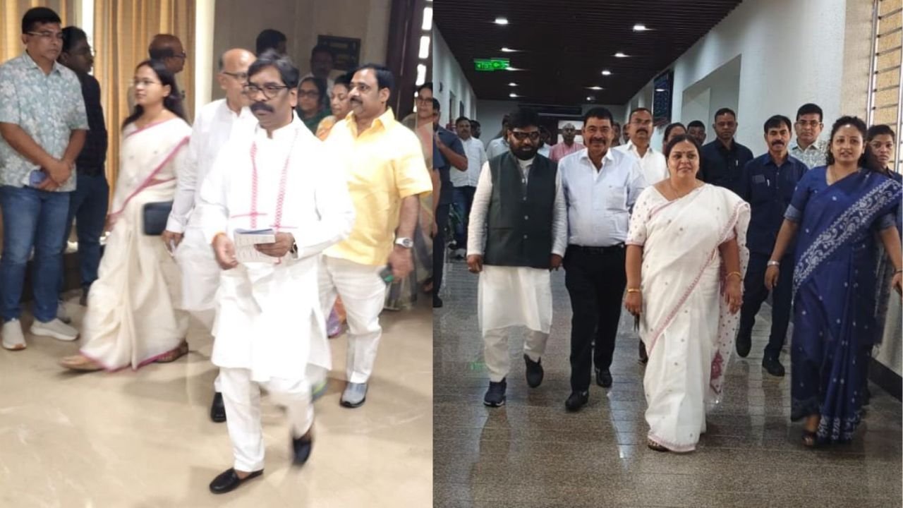 Jharkhand Rajya Sabha Election Voting: हेमंत सोरेन के नेतृत्व में महागठबंधन के विधायकों ने की वोटिंग,NDA की ओर से नवीन जायसवाल ने डाला पहला वोट 1 hemant kalpana vidhansabha