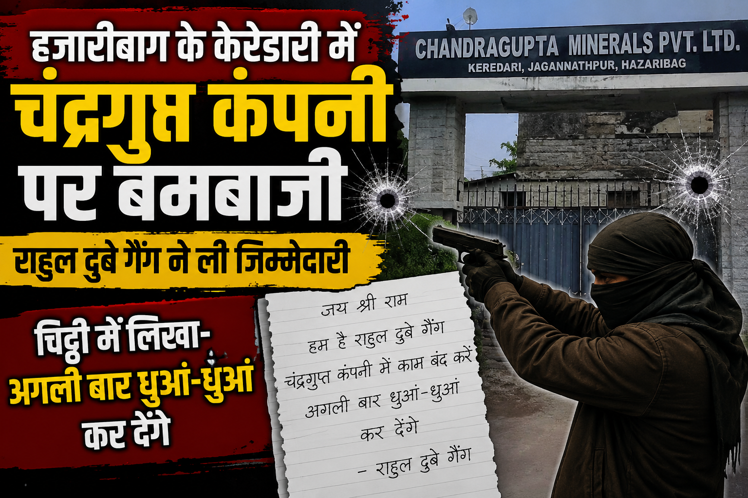 हजारीबाग के केरेडारी में चंद्रगुप्त कंपनी पर बमबाजी, राहुल दुबे गैंग ने ली जिम्मेदारी, चिट्ठी में लिखा- अगली बार धुआं-धुंआ कर देंगे