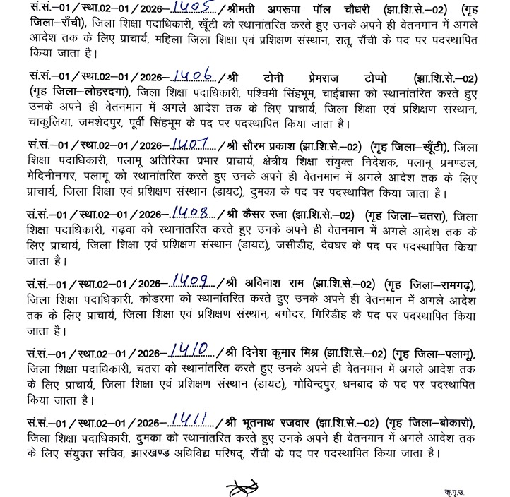 झारखंड में कई जिलों के DEO बदले गए, शिक्षा विभाग में बड़े पैमाने पर तबादला 6 6 2