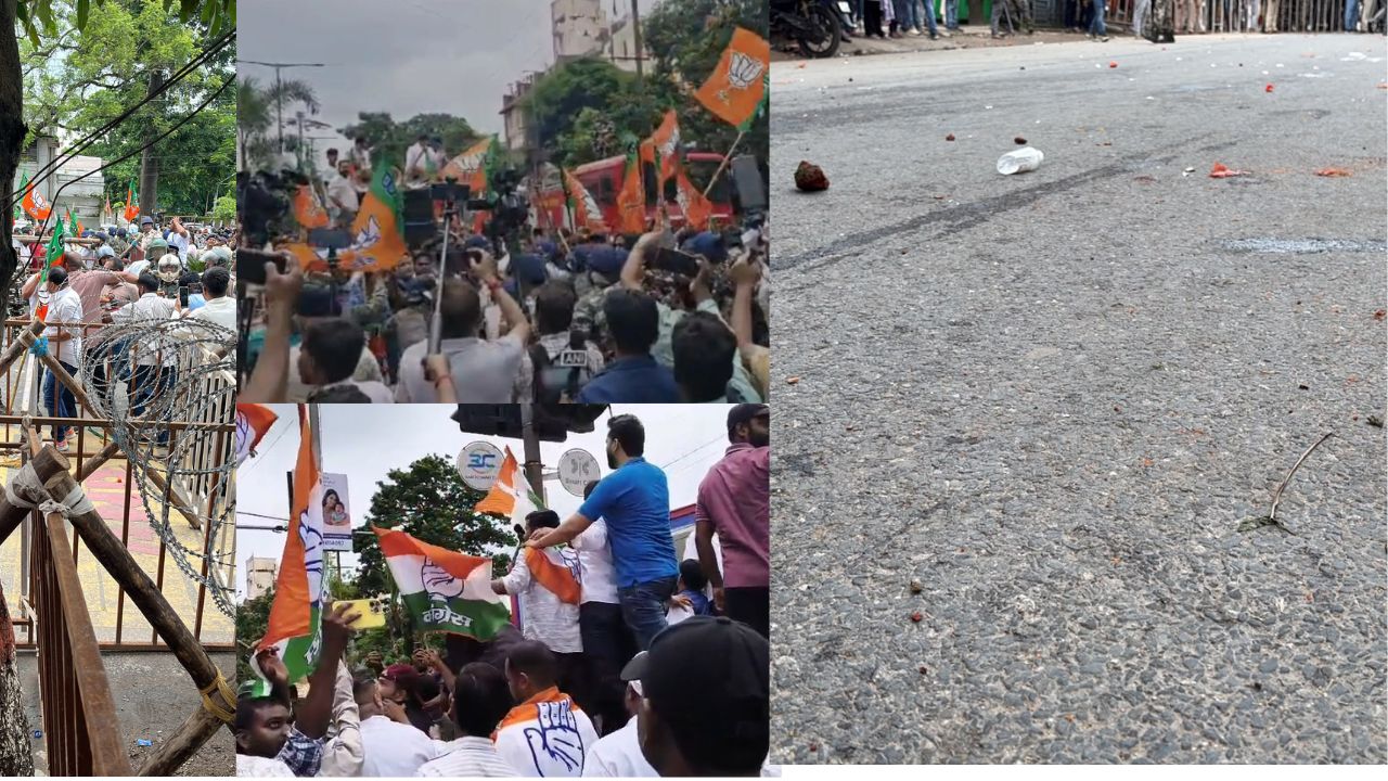 रांची में प्रदर्शन के दौरान भिड़े बीजेपी-कांग्रेस के कार्यकर्ता, एक-दूसरे पर फेंके टमाटर-अंडे और पत्थर