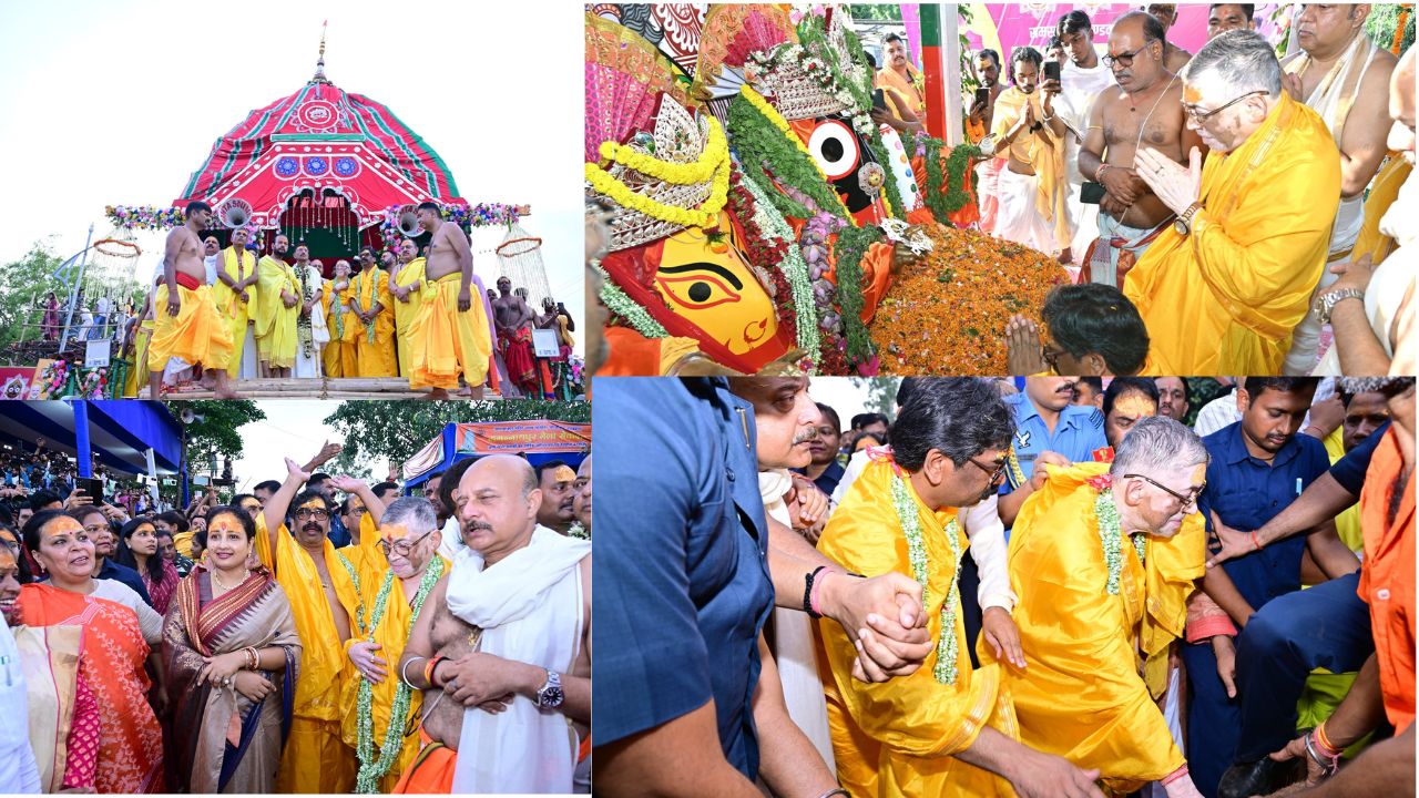 राज्यपाल संतोष गंगवार और मुख्यमंत्री हेमंत सोरेन ने रस्सी खींचकर जगन्नाथ रथयात्रा का शुभारंभ किया, भव्य तोरणद्वार निर्माण का एलान
